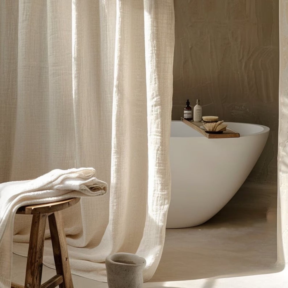 Linen Shower Curtain, Linen Shower Curtain, Washed Linen Drapes, Bathroom Drapery. Door Curtain