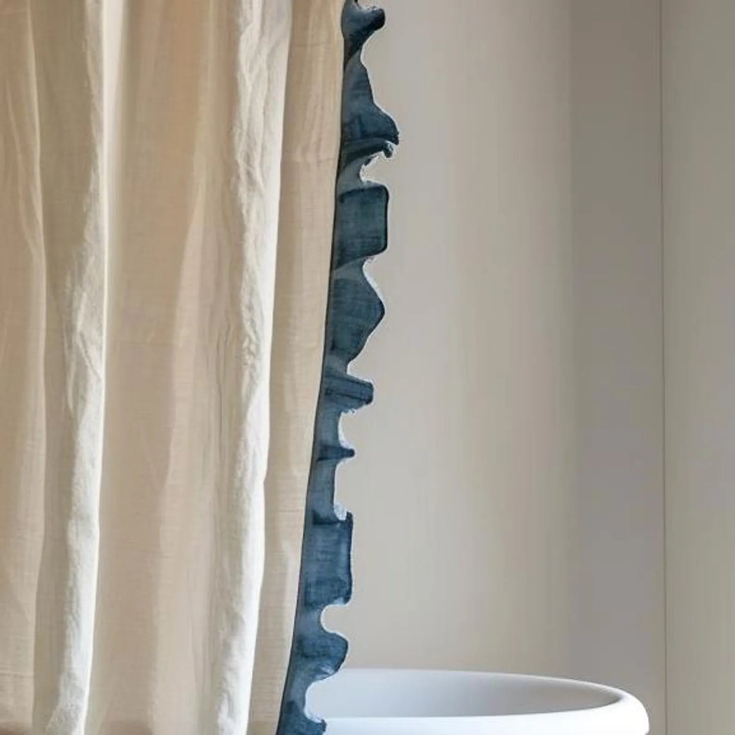 Linen Curtain (1 Panel) with Ruffles, Ruffled Cafe Curtain, Cloth Divider, Flax Curtains, Natural