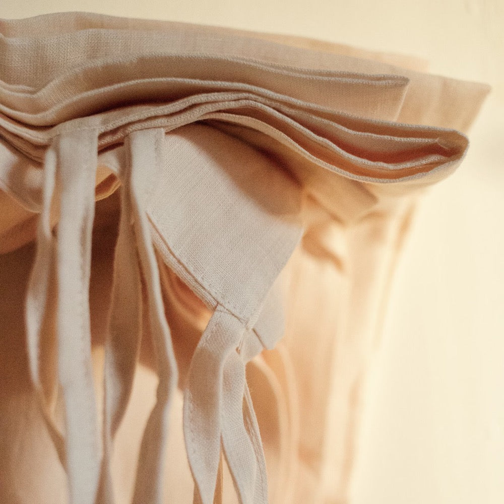 Linen Curtain (1 Panel) with Ruffles, Ruffled Cafe Curtain, Cloth Divider, Flax Curtains, Natural