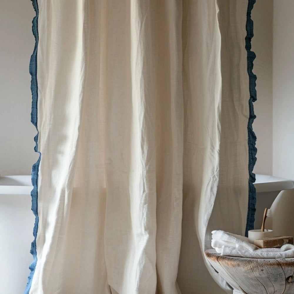 Linen Curtain (1 Panel) with Ruffles, Ruffled Cafe Curtain, Cloth Divider, Flax Curtains, Natural
